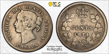 1874-H 5C Small Date, Plain 4 F12