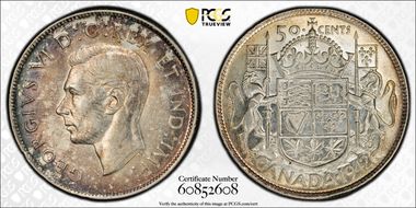 1942 50C Narrow Date AU55