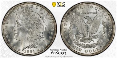 1891 $1 VAM 2, Doubled Ear MS65