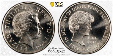 1999 £5 S-L6 Diana Cu/Ni MS68
