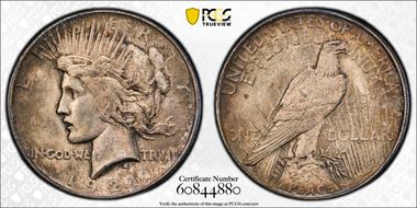 1921 $1 High Relief, Peace MS62