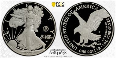2025-P $1 Silver Eagle w/ US Marine Corps Privy 250th Anniversary PR69DCAM