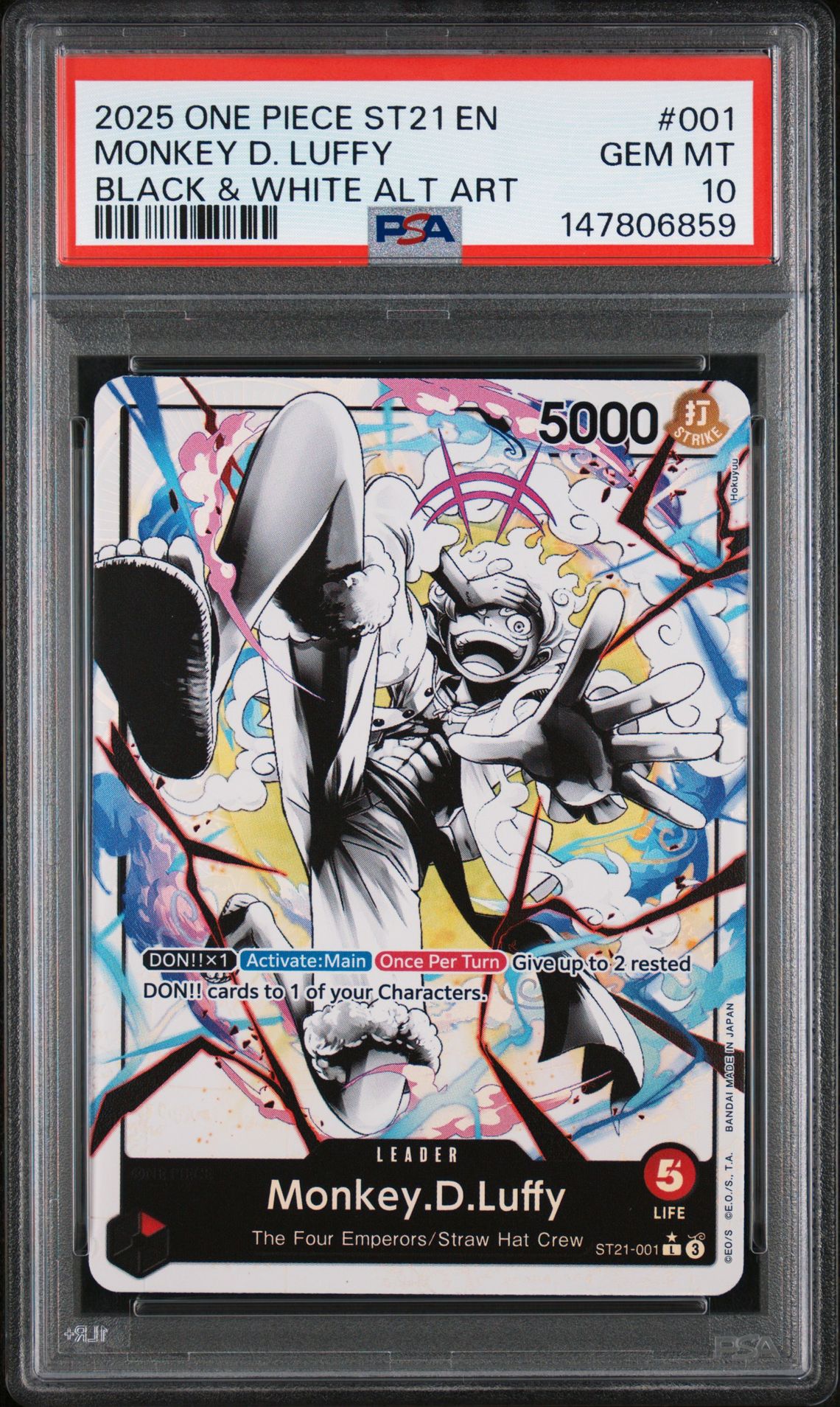 2025 One Piece ONE PIECE STARTER DECK ST21-EX GEAR 5 BLACK & WHITE ALT ART #001 Monkey D. Luffy front