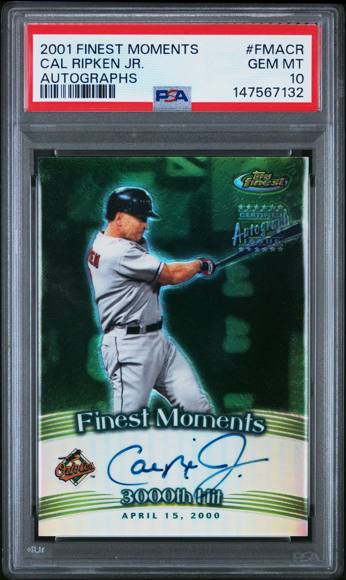 2001 Topps FINEST MOMENTS AUTOGRAPHS #FMACR Cal Ripken Jr. front