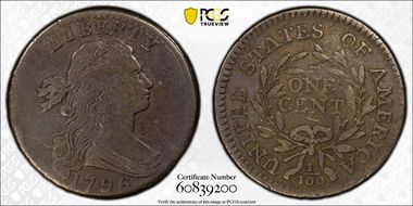 1796 1C Draped, Rev. of '94, S-108 F12BN