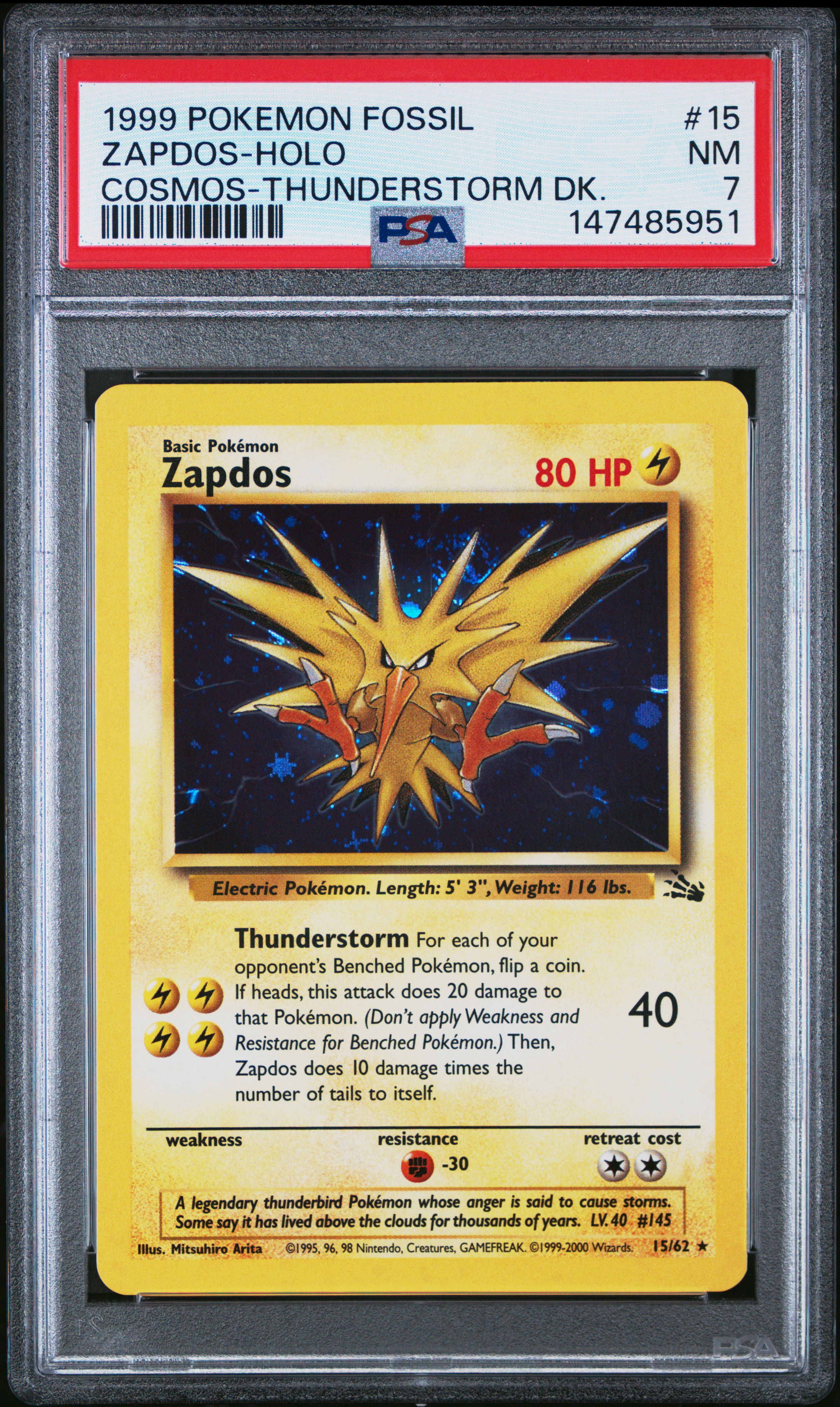 1999 #15 Zapdos-Holo PSA 7 Fossil Pokemon