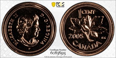 2005-P 1C Copper Plated Zinc MS67RD