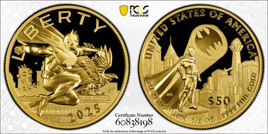 2025-W $50 DC Comics - Batman 1/2oz Au First Strike PR70DCAM