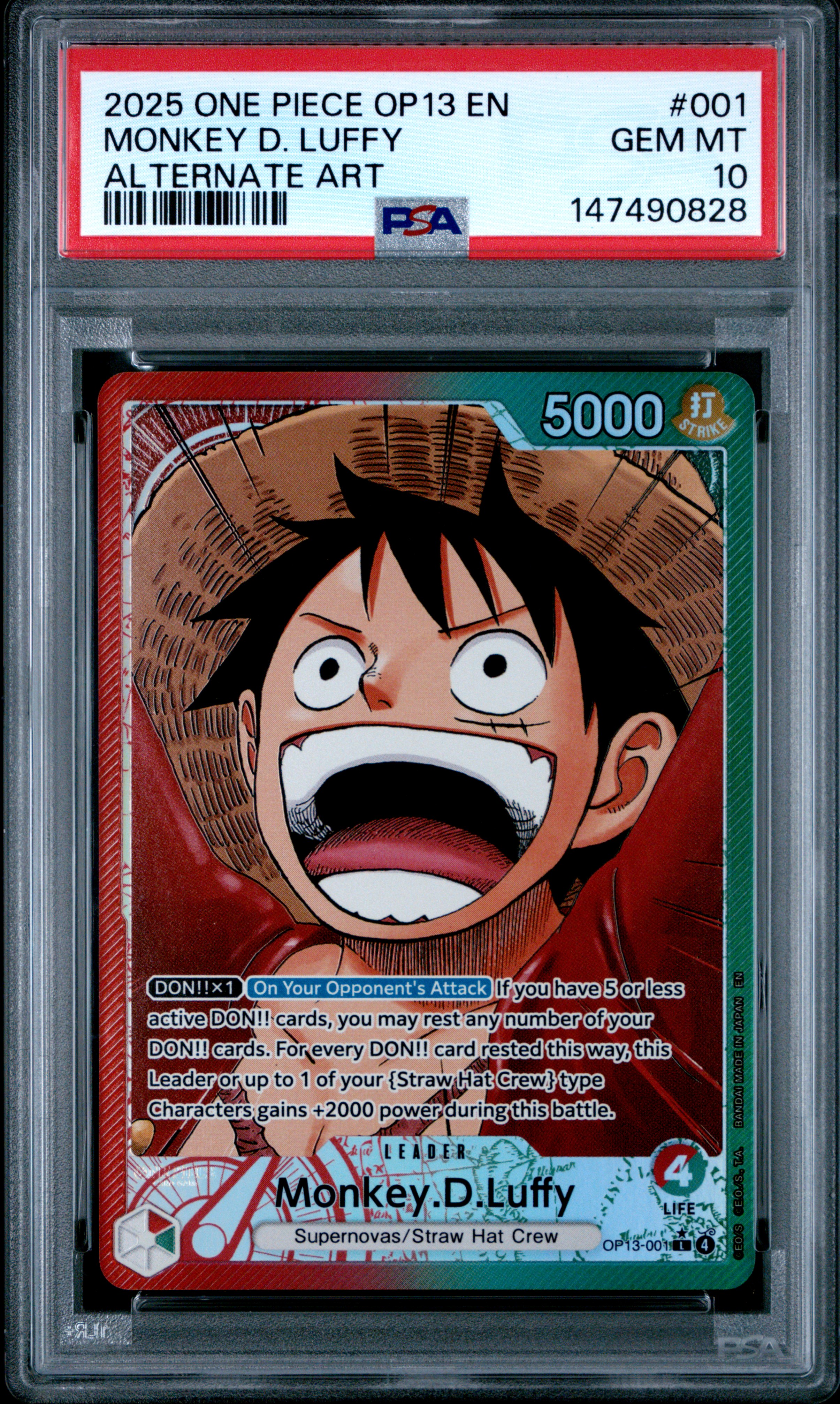 2025 #001 Monkey D. Luffy PSA 10 One Piece OP13-Carrying on His Will