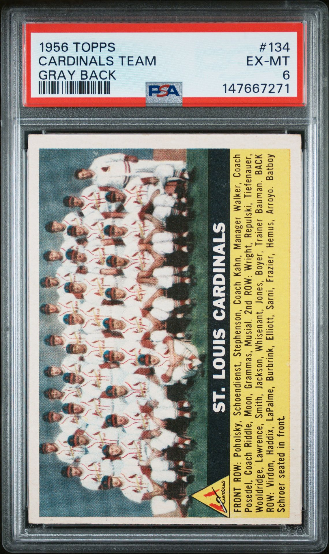 1956 Topps TOPPS GRAY BACK #134 Cardinals Team front