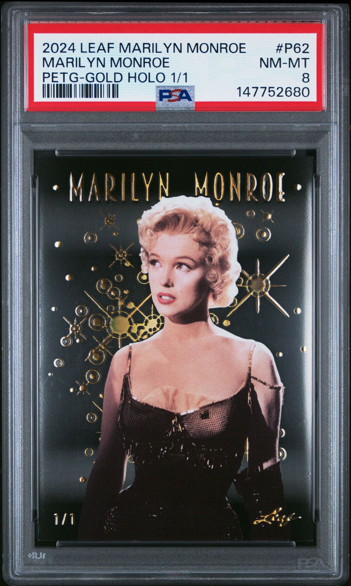2024 Leaf LEAF MARILYN MONROE ICONS COLLECTION PETG PETG-GOLD HOLO 1/1 #P62 Marilyn Monroe front