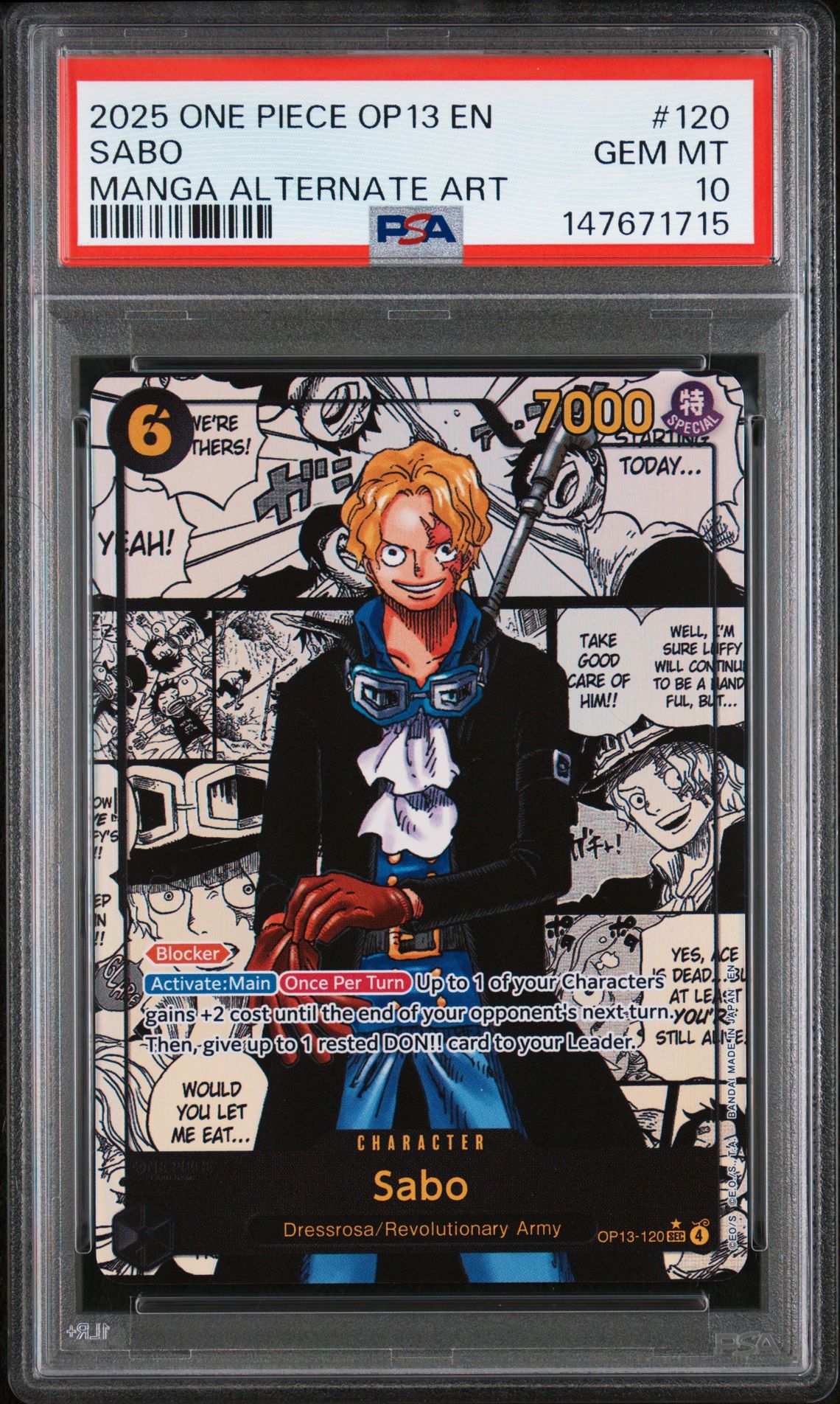2025 One Piece ONE PIECE OP13-CARRYING ON HIS WILL ALTERNATE ART #120 Sabo front