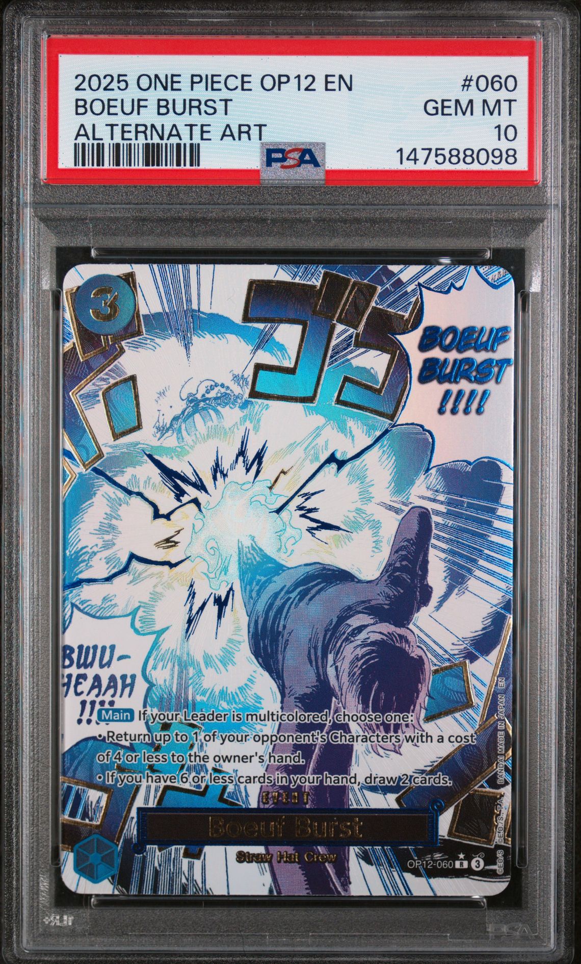 2025 One Piece Op12-Legacy Of The Master Boeuf Burst #060 (Alternate Art) Gem Mt 10 front view - PSA graded GEM MT 10