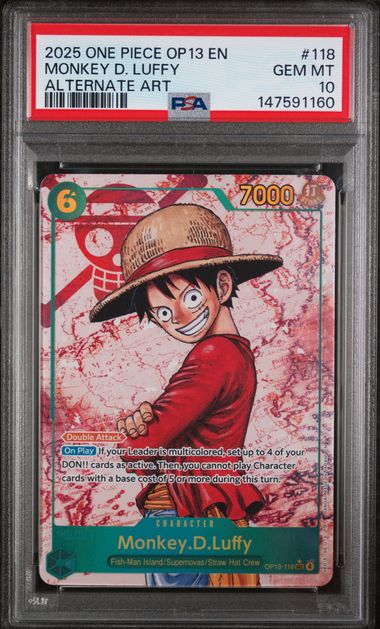 2025 One Piece ONE PIECE OP13-CARRYING ON HIS WILL ALTERNATE ART #118 Monkey D. Luffy front