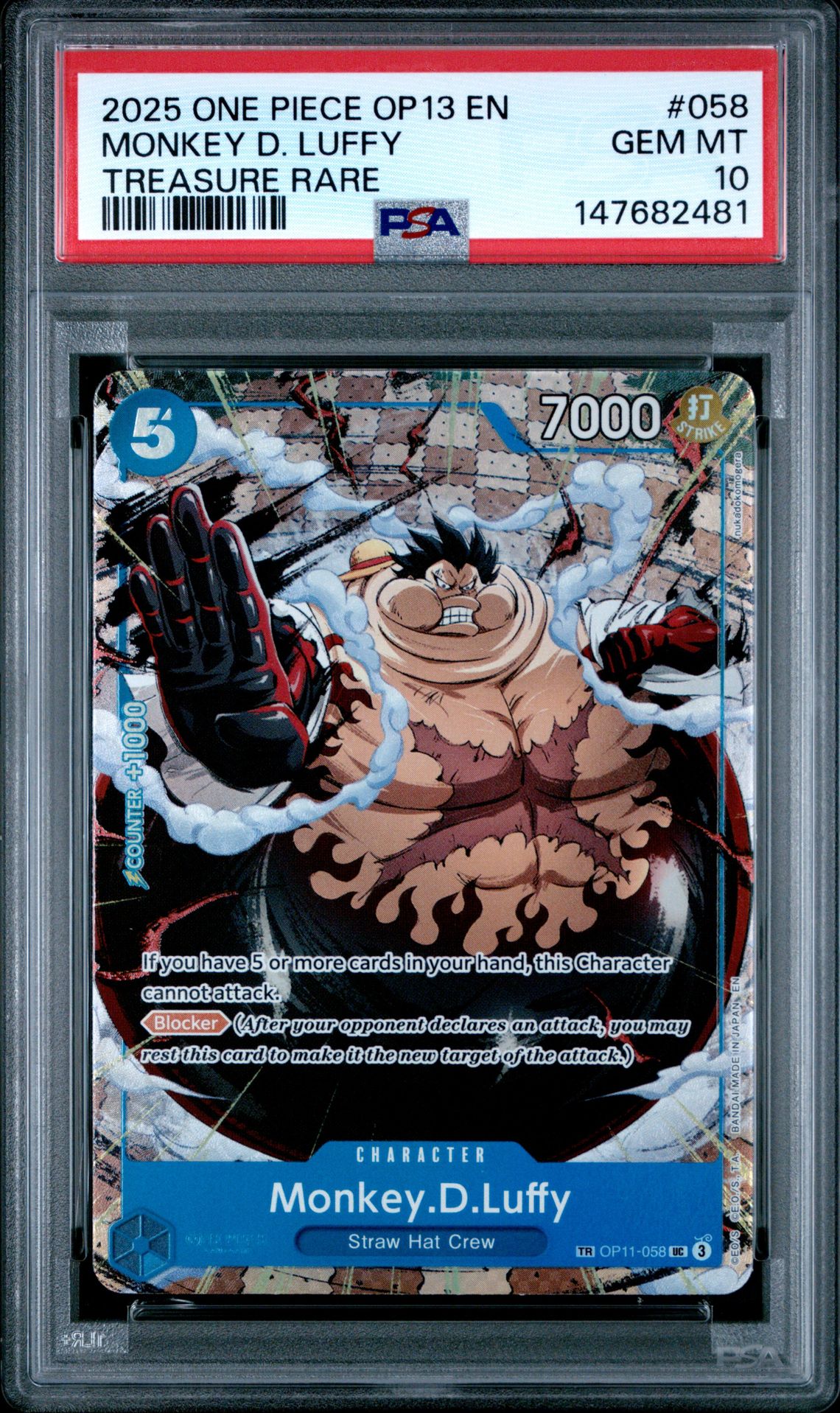 2025 One Piece ONE PIECE OP13-CARRYING ON HIS WILL TREASURE RARE #058 Monkey D. Luffy front