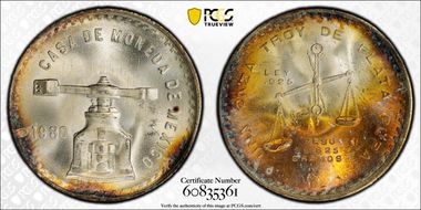 1980/9-Mo Onza KM-M49b.5  Ag MS65