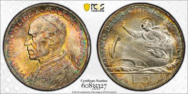 1939 5 Lire Anno I St. Peter MS65
