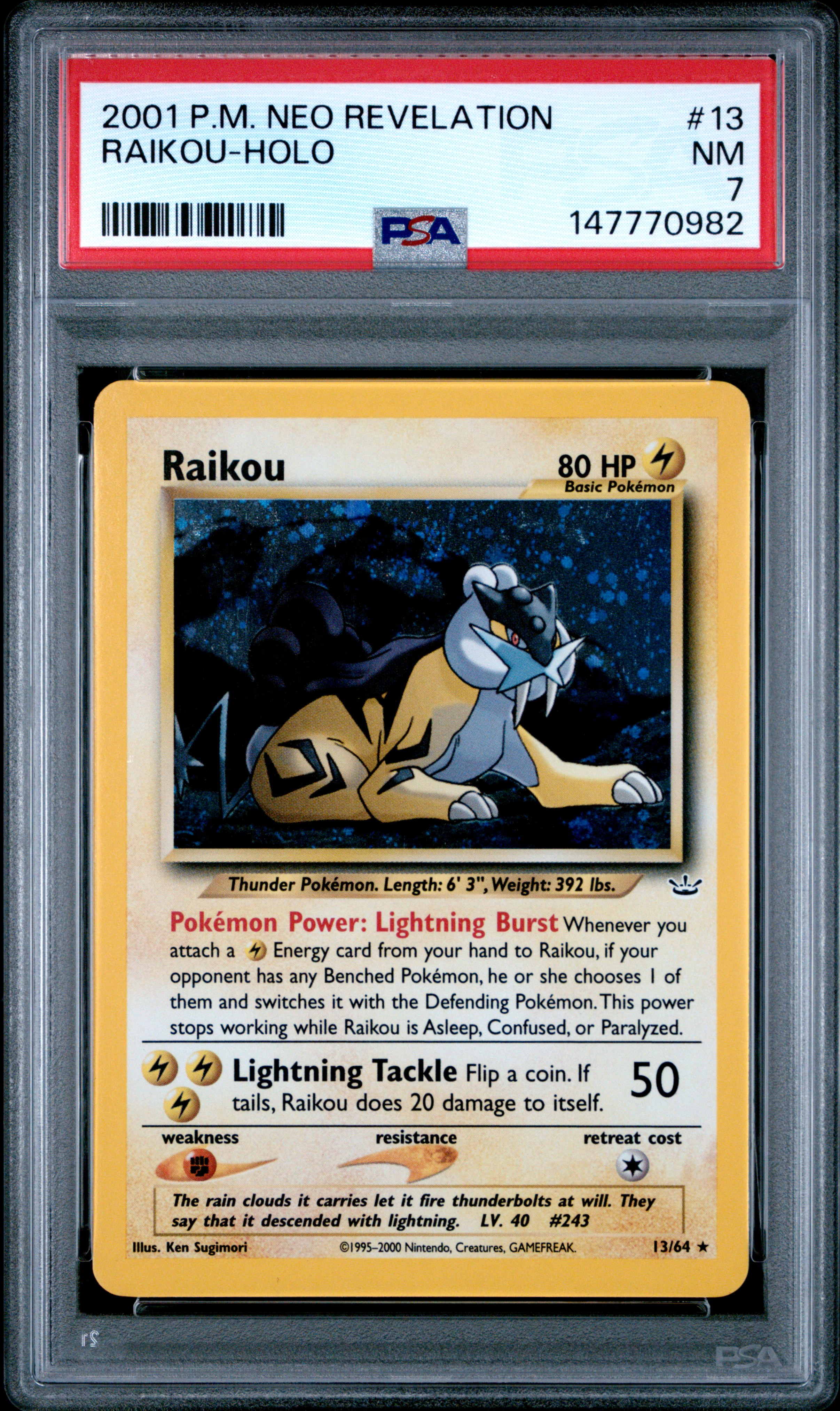 2001 #13 Raikou-Holo PSA 7 Neo Revelation