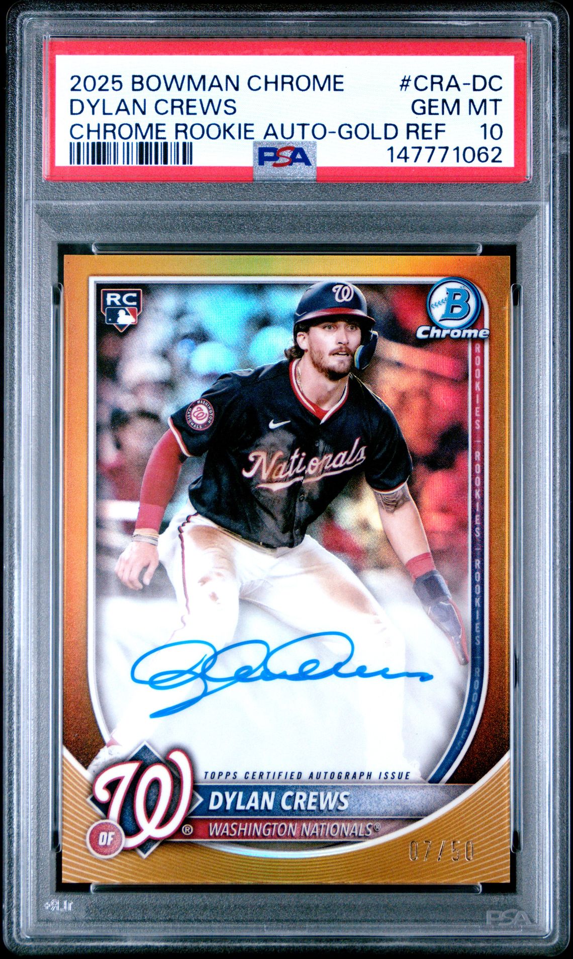 2025 Bowman BOWMAN CHROME CHROME ROOKIE AUTOGRAPHS GOLD REF #CRA-DC Dylan Crews front