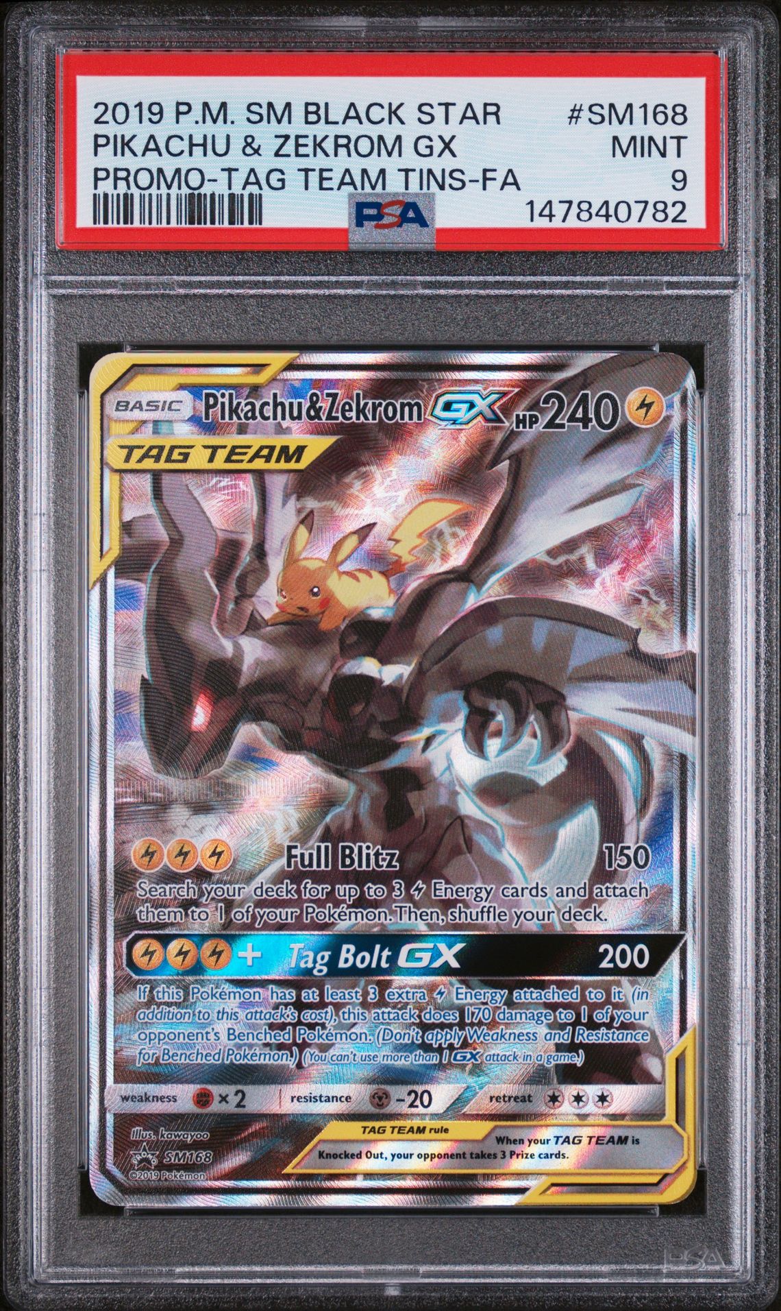 2019 Pokemon Sm Black Star Promo Pikachu & Zekrom Gx #Sm168 (Promo-Tag Team Tins-Fa) Mint 9 front