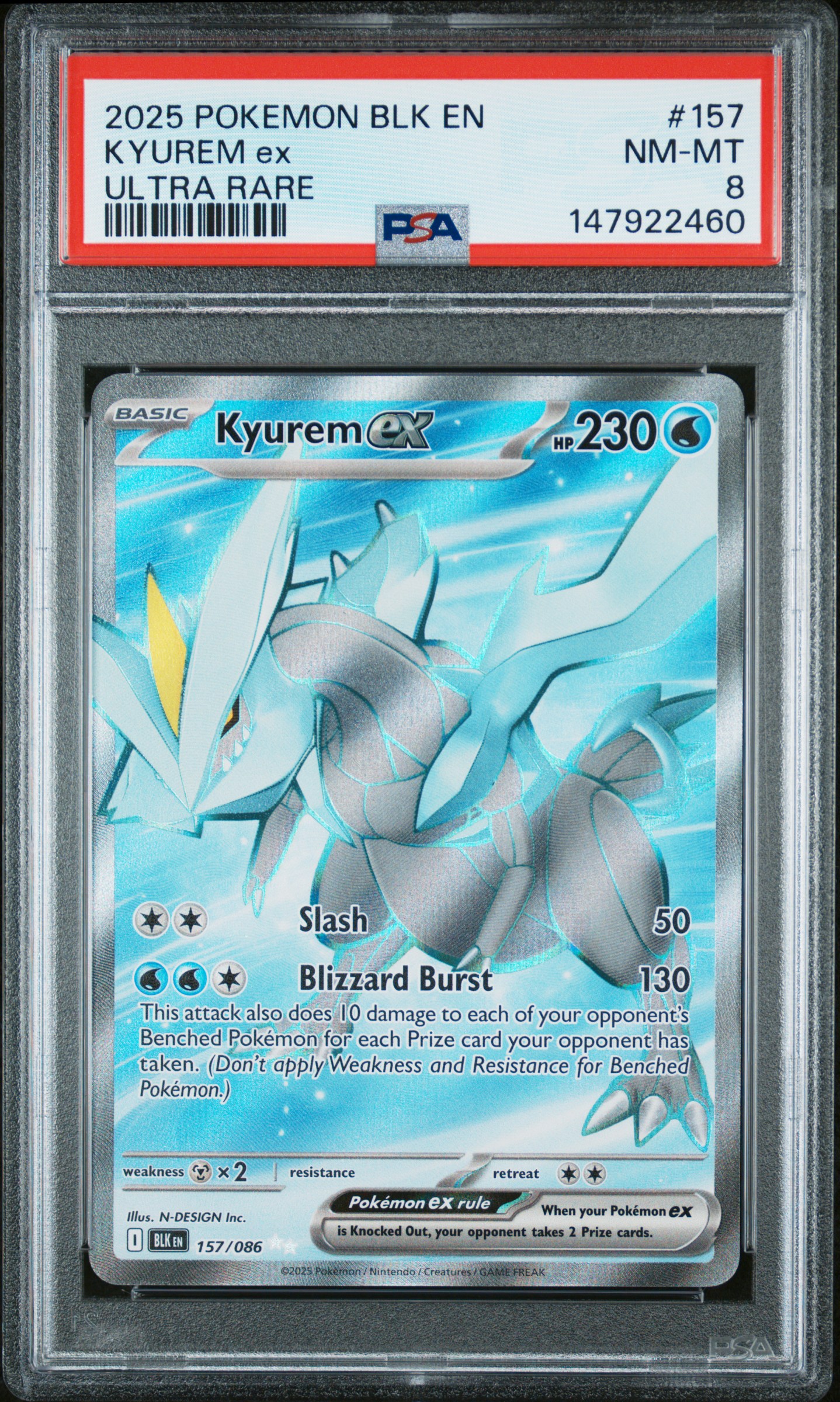 2025 #157 Kyurem EX PSA 8 Blk EN-Black Bolt