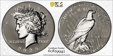 2025-S $1 Peace Dollar Rev PR Two-Coin Reverse Proof Set PR70
