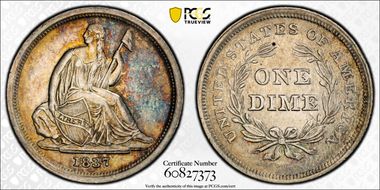 1837 10C Seated, Large Date AU53