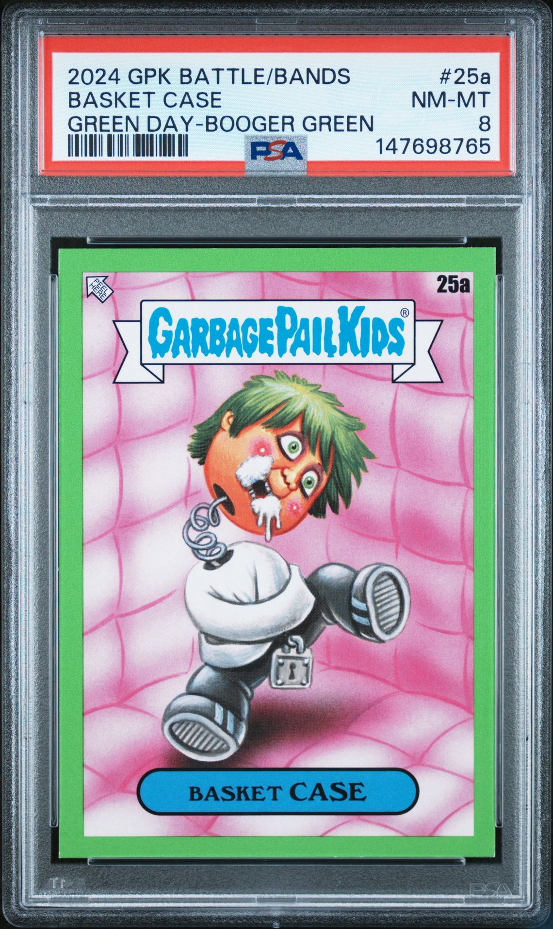 2024 Topps GARBAGE PAIL KIDS BATTLE OF THE BANDS GREEN DAY GREEN DAY-BOOGER GREEN #25A Basket Case front