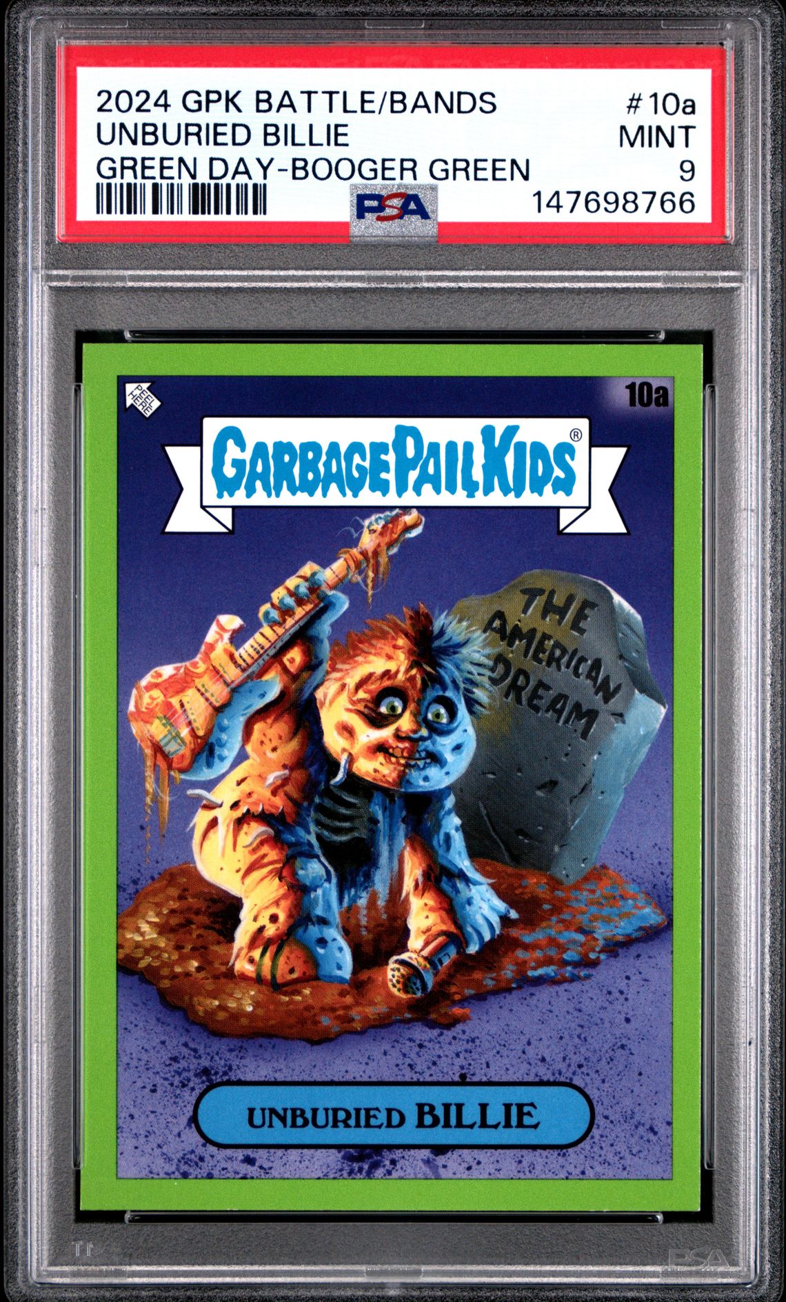 2024 Topps GARBAGE PAIL KIDS BATTLE OF THE BANDS GREEN DAY BOOGER GREEN #10A Unburied Billie front