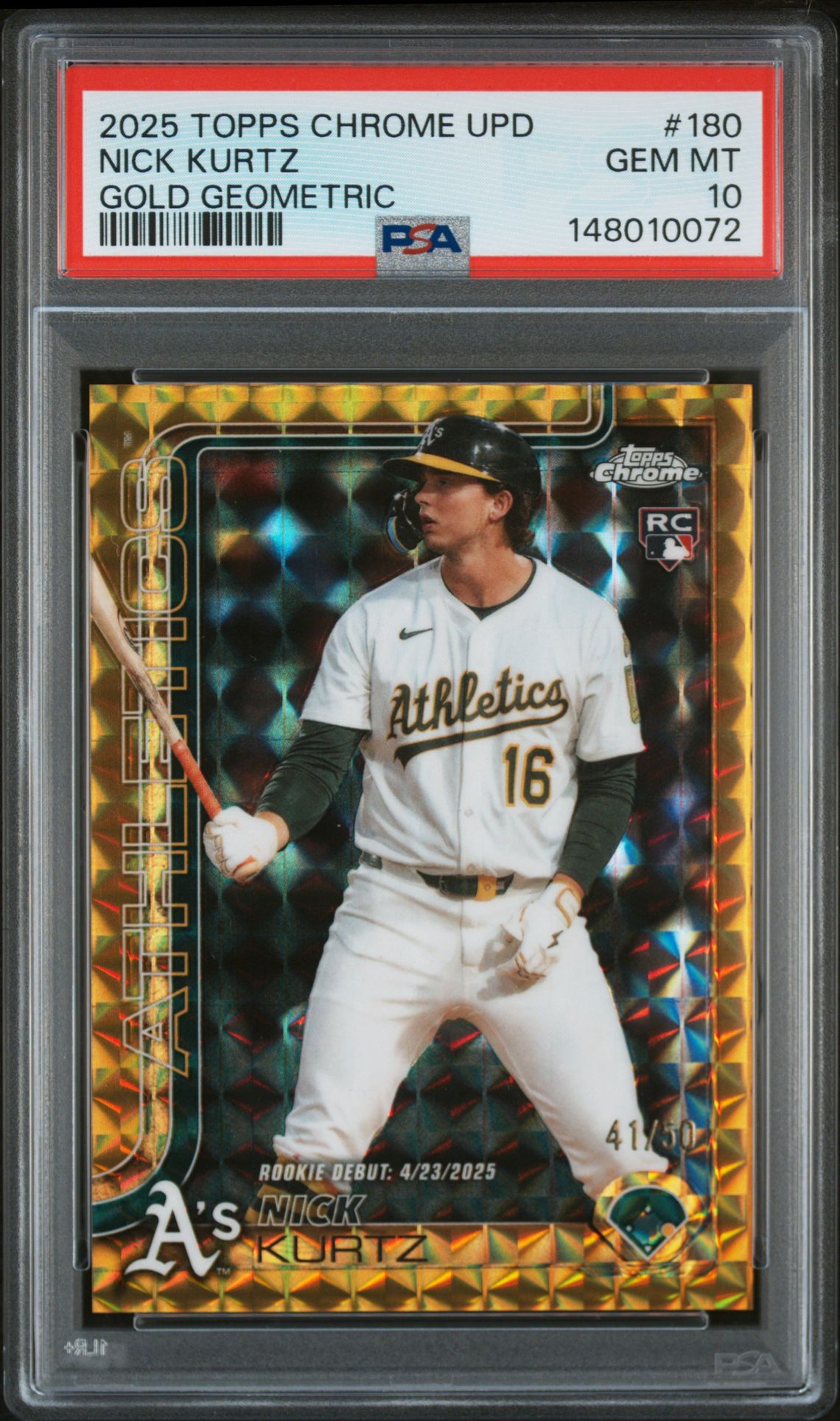 2025 Topps Chrome Update Nick Kurtz #180 (Gold Geometric) Gem Mt 10 front