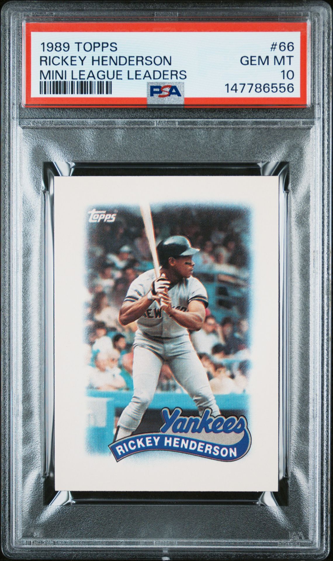 1989 Topps TOPPS MINI LEAGUE LEADERS #66 Rickey Henderson front