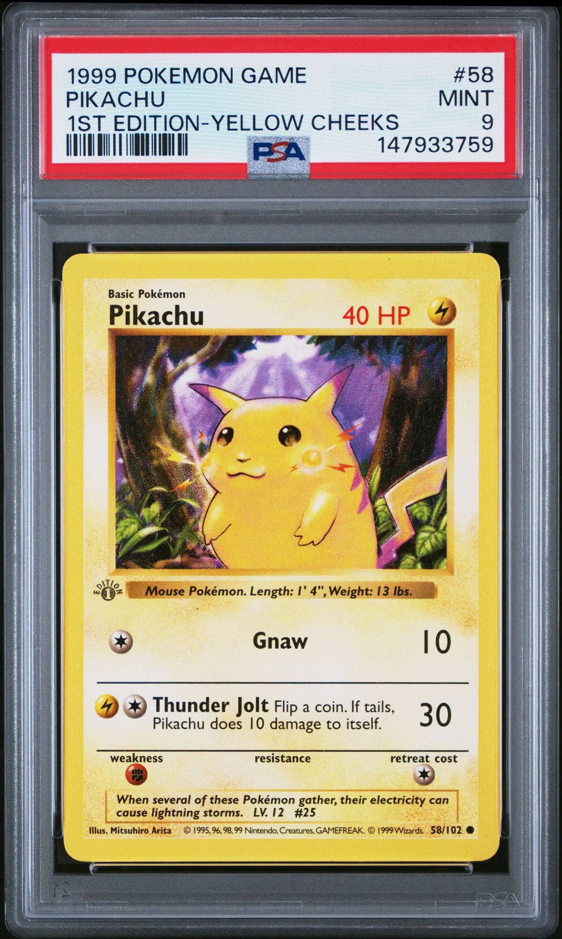 1999 Pokemon YELLOW CHEEKS #58 Pikachu front