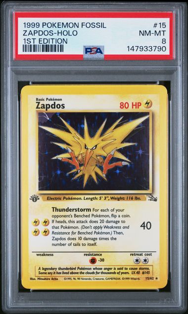 1999 Pokemon POKEMON FOSSIL 1ST EDITION #15 Zapdos-Holo front