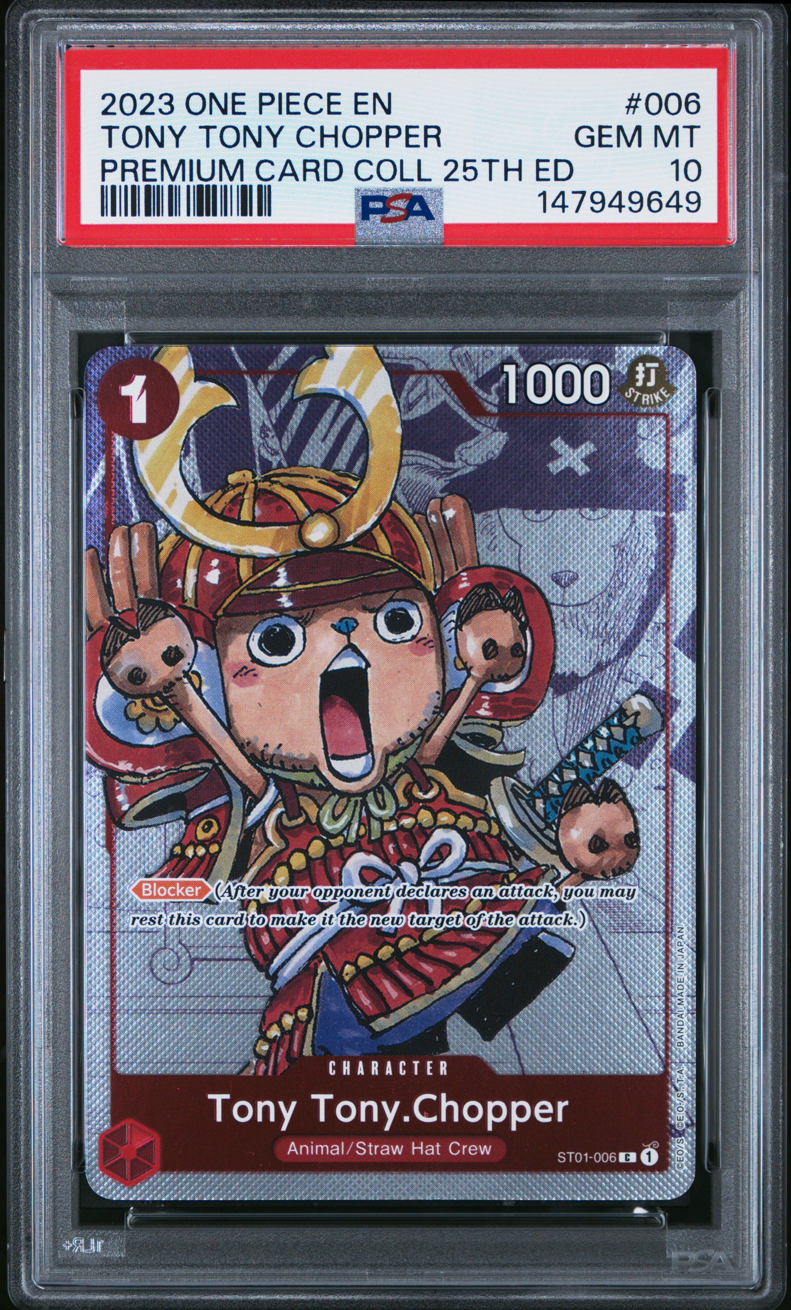 2023 #006 Tony Tony Chopper PSA 10 Premium Bandai Premium Card Collection 25th Edition One Piece