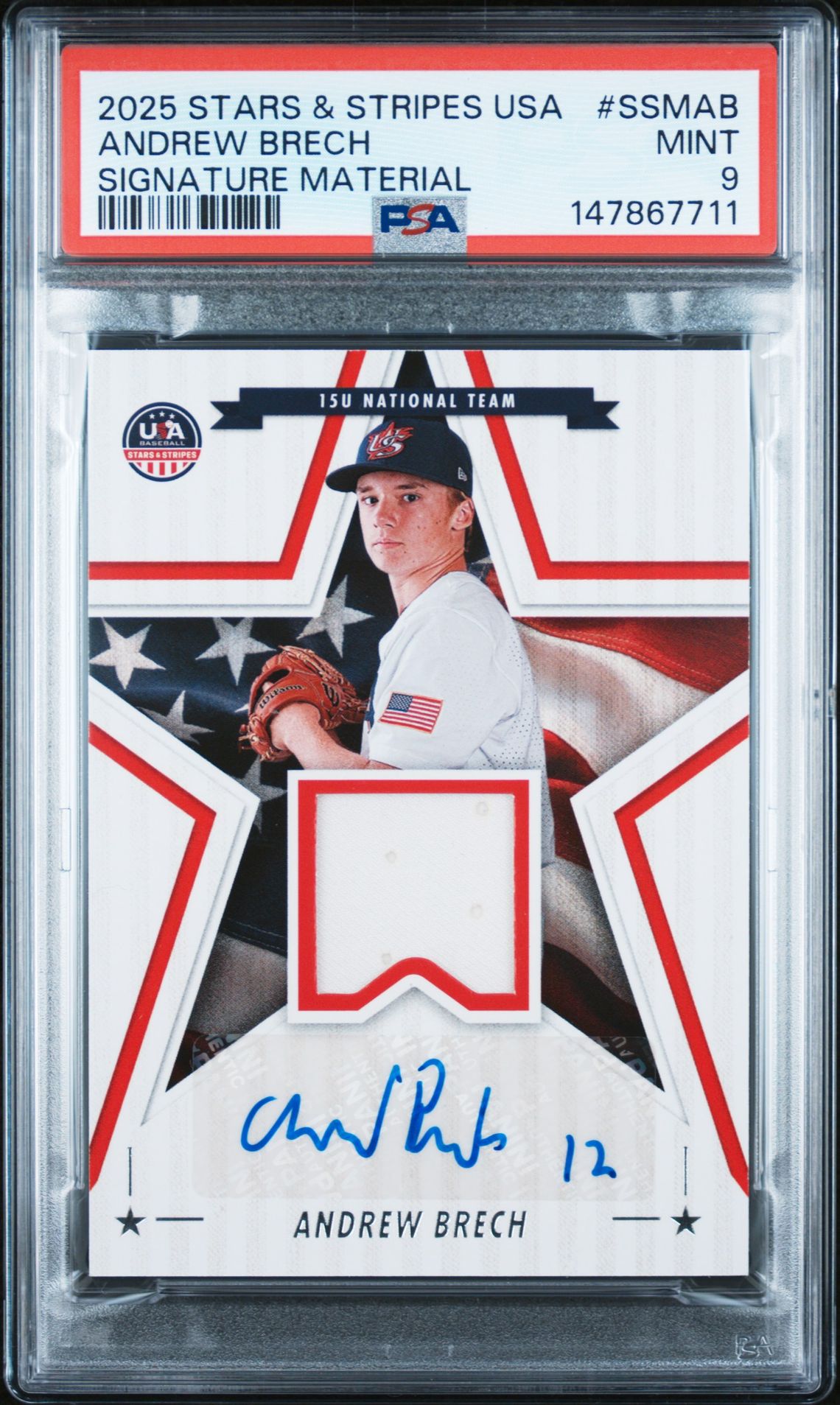2025 Panini PANINI STARS & STRIPES USA SIGNATURE MATERIALS #SSMAB Andrew Brech front