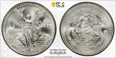 1991-Mo Onza Libertad Ag T1 - PLATA PURA MS68