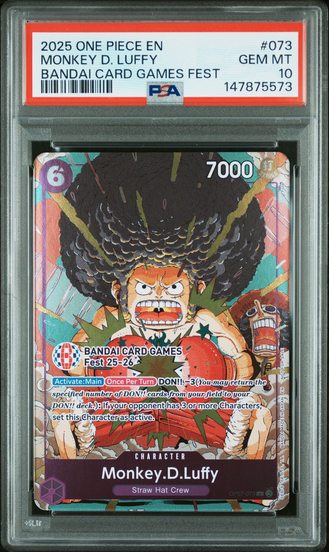 2025 One Piece Promos Monkey D. Luffy #073 (Bandai Card Games Fest) Gem Mt 10 front