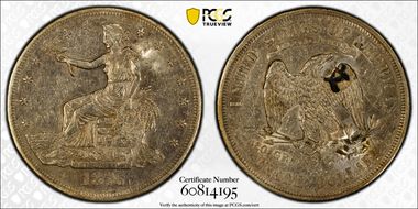 1876-CC T$1 TDV-21, Very Wide CC Chopmarked N1