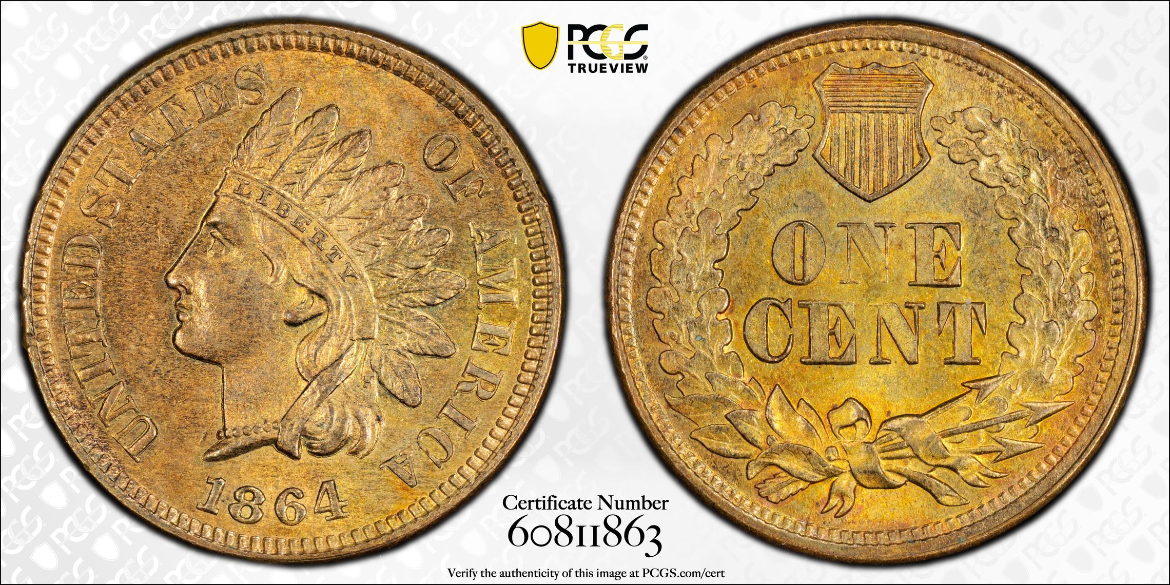 1864 L on Ribbon S-19 100 deg Die Rotation  Indian Cent