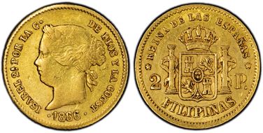 1866/5 2 Peso KM-143 Au XF45