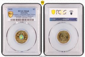 2025 $2 Women’s Australian Open Yellow Envelope Privy Colorized MS68