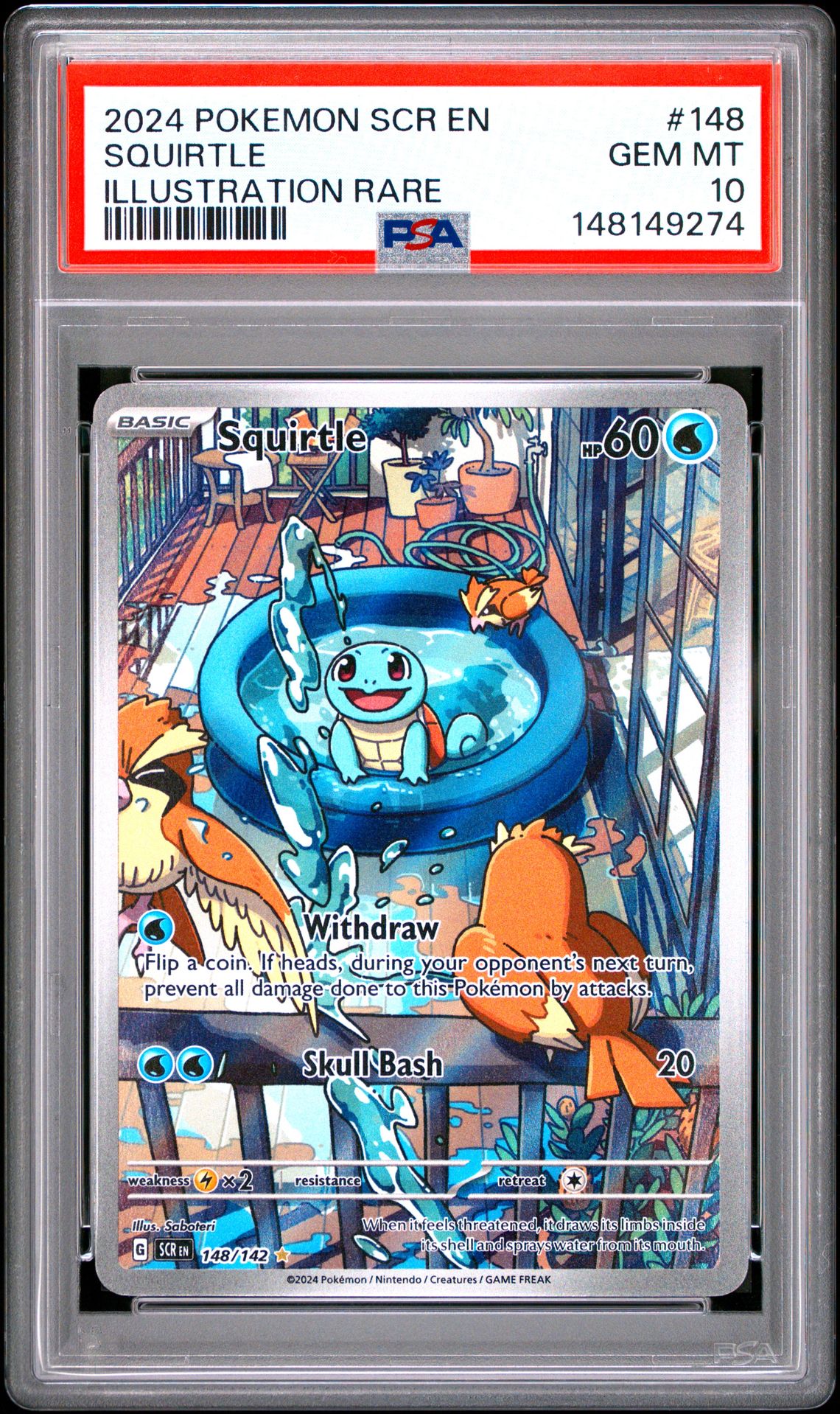 2024 Pokemon Scr En-Stellar Crown Squirtle #148 (Illustration Rare) Gem Mt 10 front view - PSA graded GEM MT 10