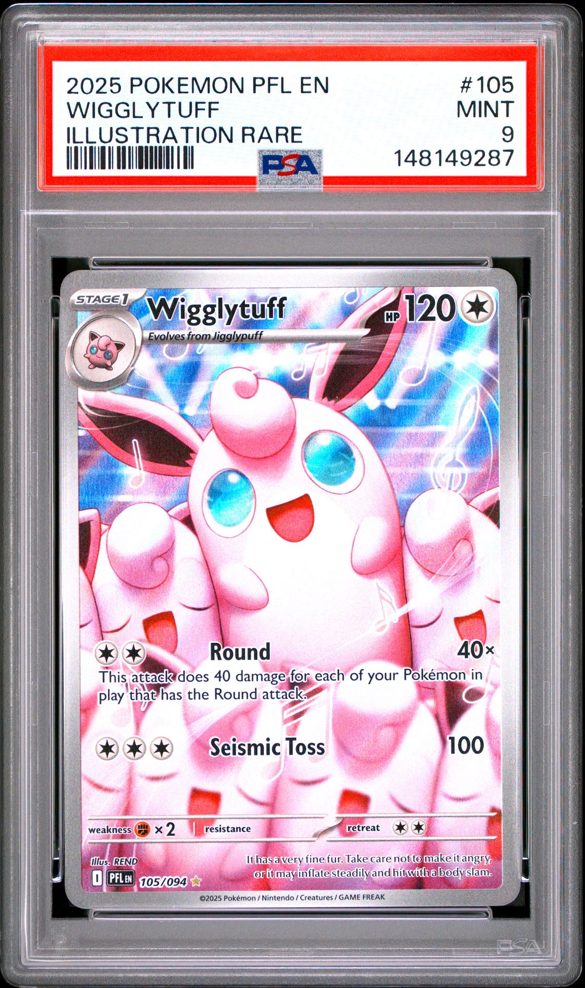 2025 Pokemon Pfl En-Phantasmal Flames Wigglytuff #105 (Illustration Rare) Mint 9 front