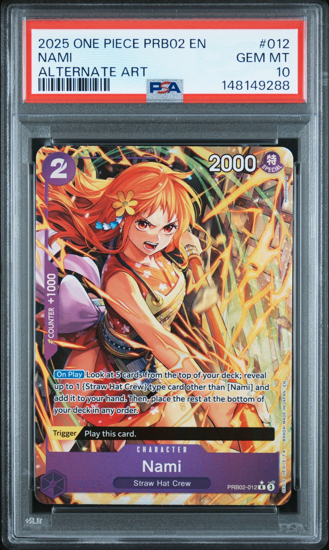 2025 One Piece Prb02-Premium Booster -One Piece Card The Best- Vol.2 Nami #012 (Alternate Art) Gem Mt 10 front