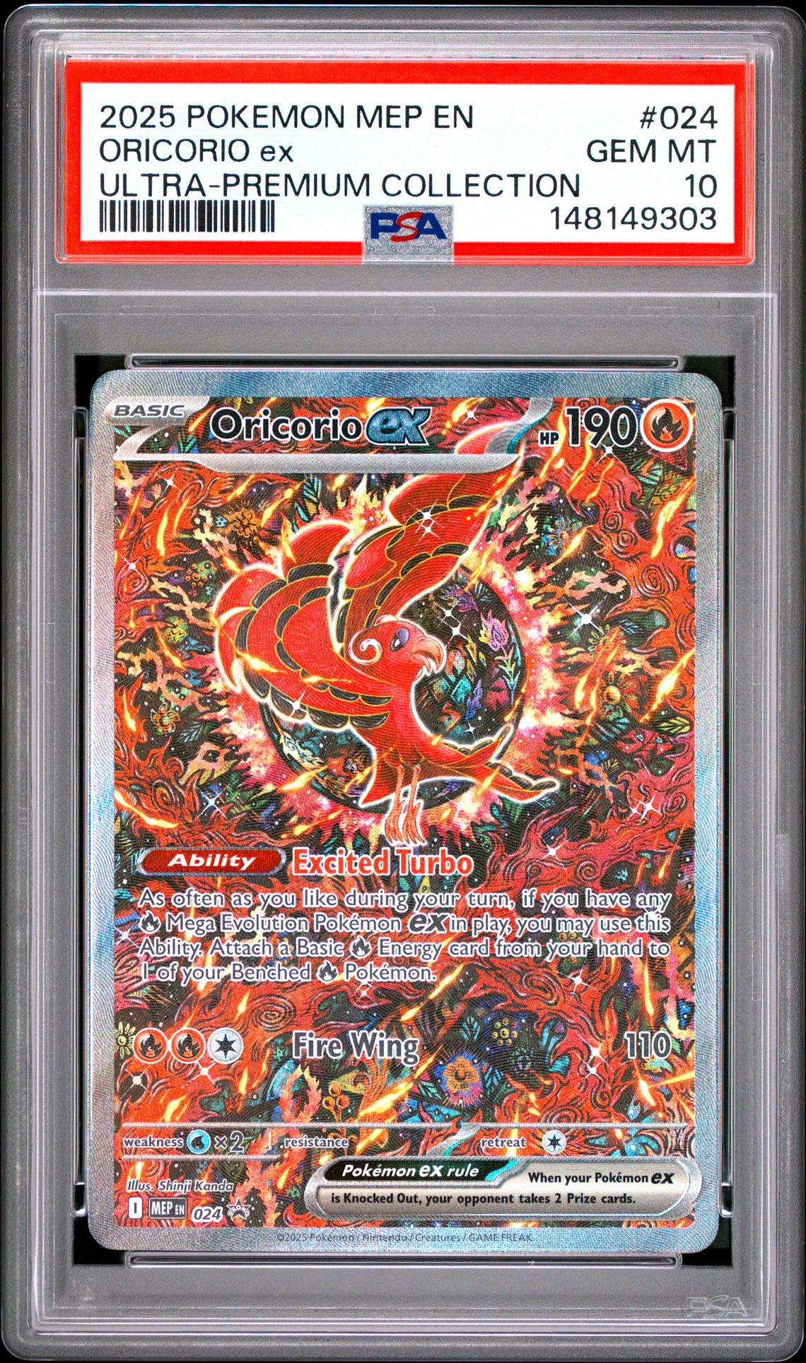 2025 Pokemon Mep En-Me Black Star Promo Oricorio Ex #024 (Ultra-Premium Collection) Gem Mt 10 front view - PSA graded GEM MT 10