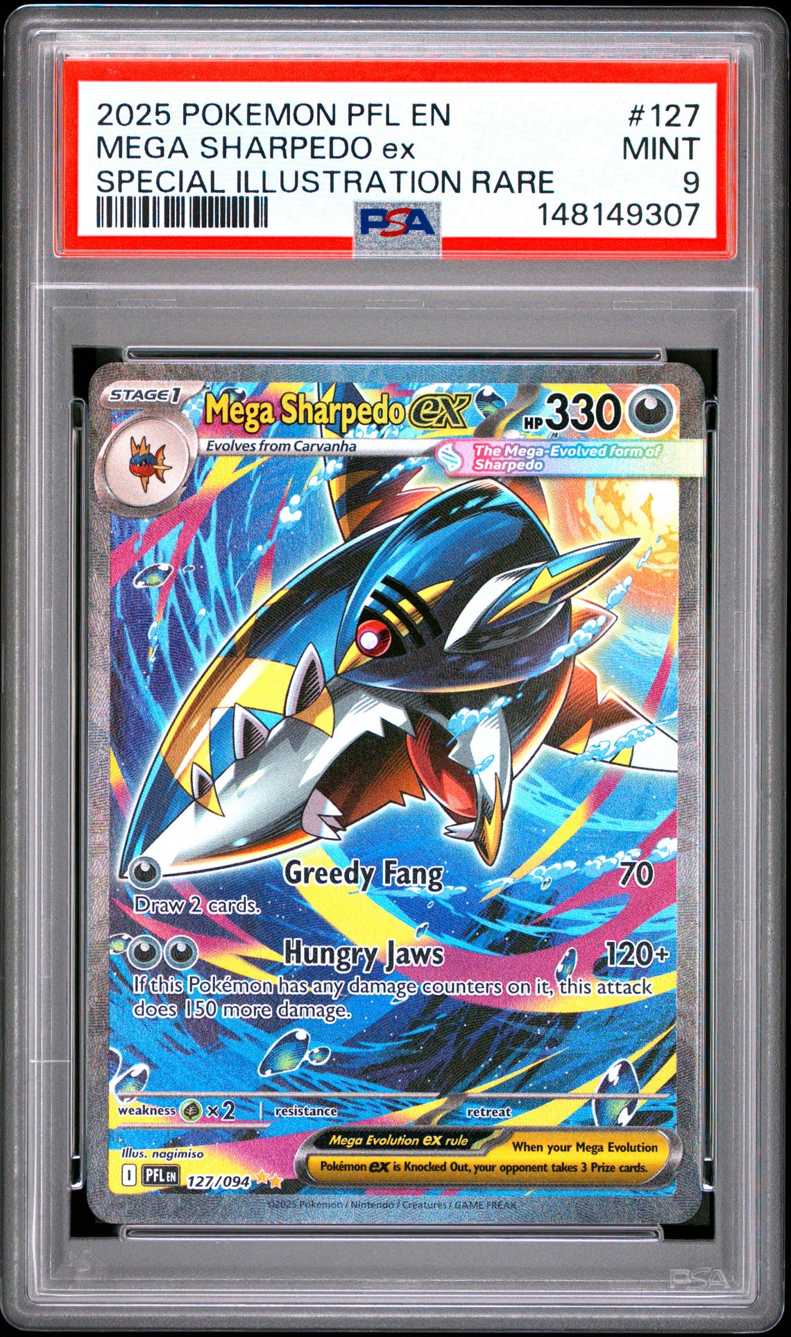 2025 Pokemon Pfl En-Phantasmal Flames Mega Sharpedo Ex #127 (Special Illustration Rare) Mint 9 front