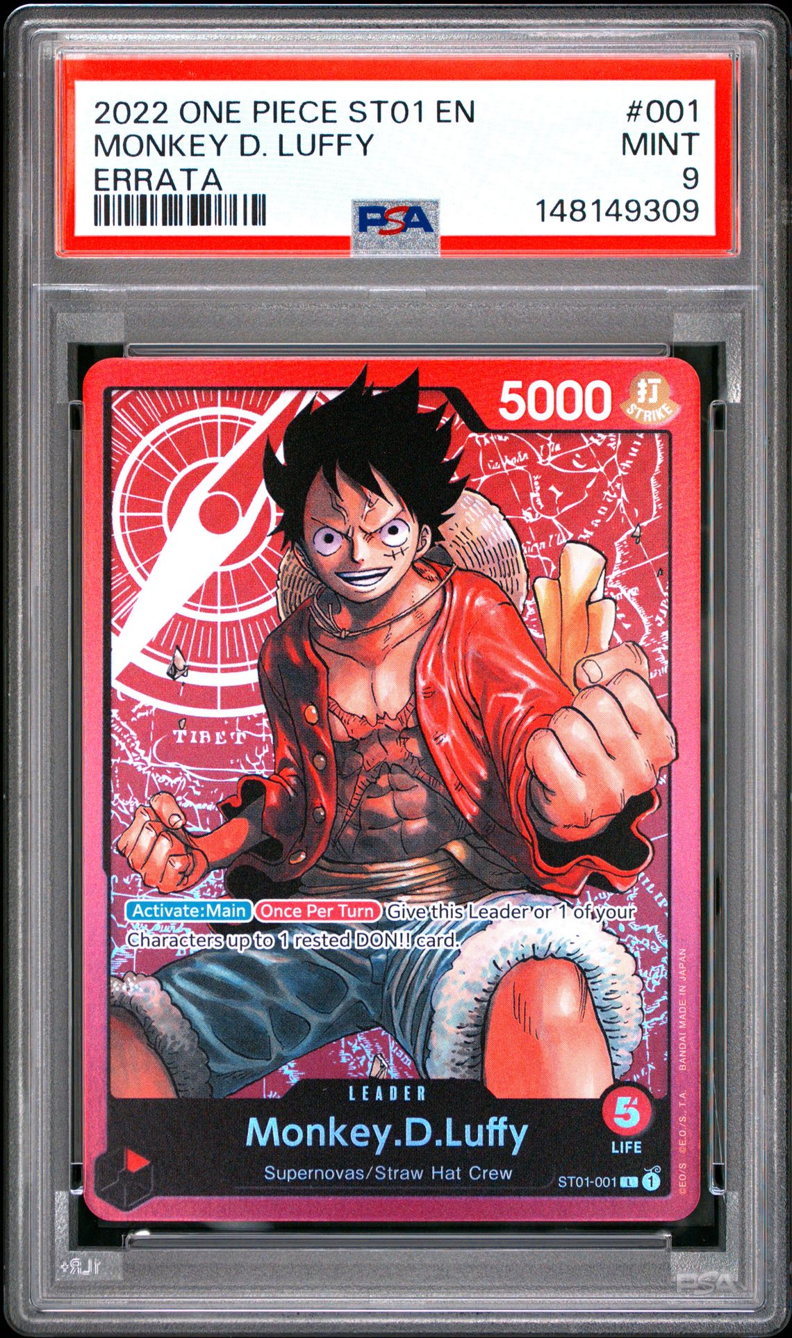 2022 One Piece Starter Deck St01-Straw Hat Crew Monkey D. Luffy #001 (Errata) Mint 9 front