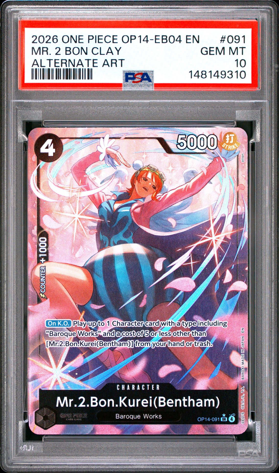 2026 One Piece Op14-Eb04-The Azure Sea's Seven Mr. 2 Bon Clay #091 (Alternate Art) Gem Mt 10 front