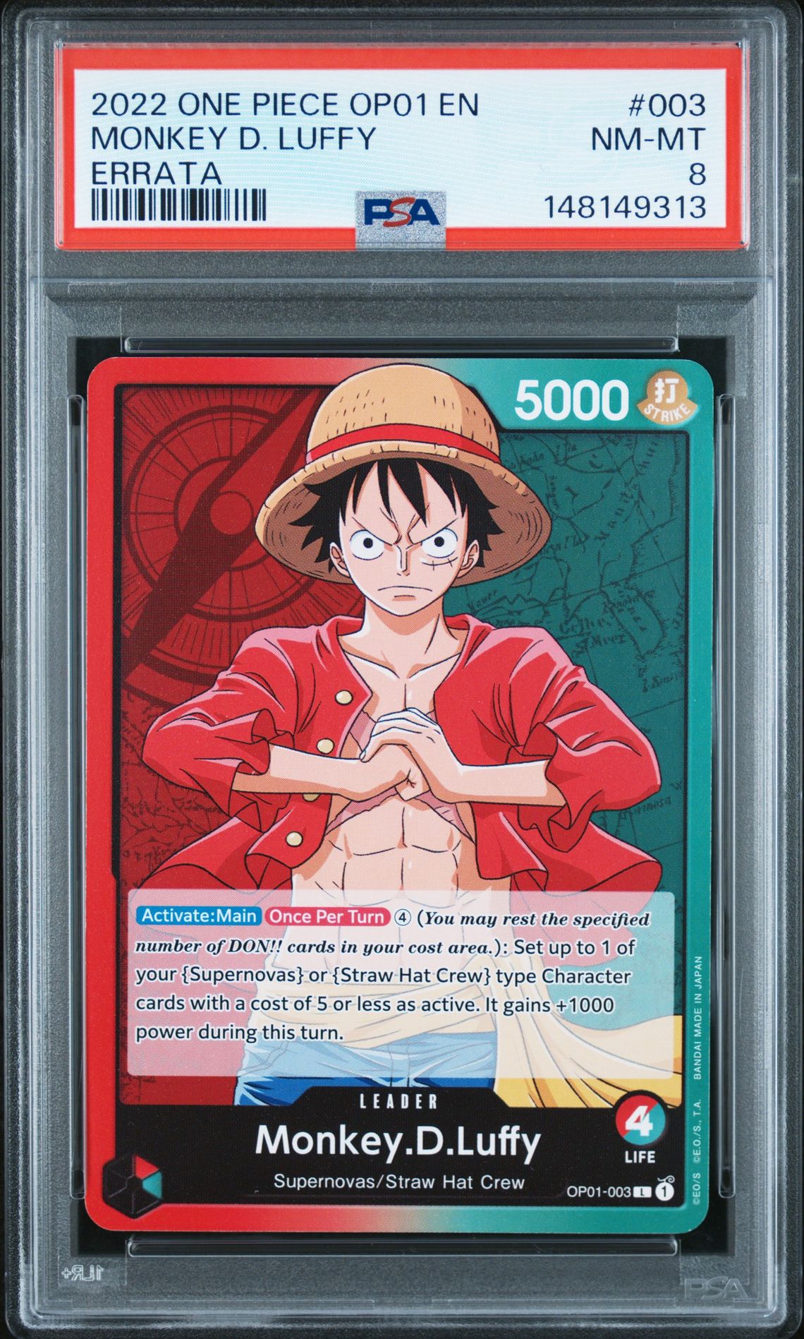 2022 One Piece Op01-Romance Dawn Monkey D. Luffy #003 (Errata) Nm-Mt 8 front
