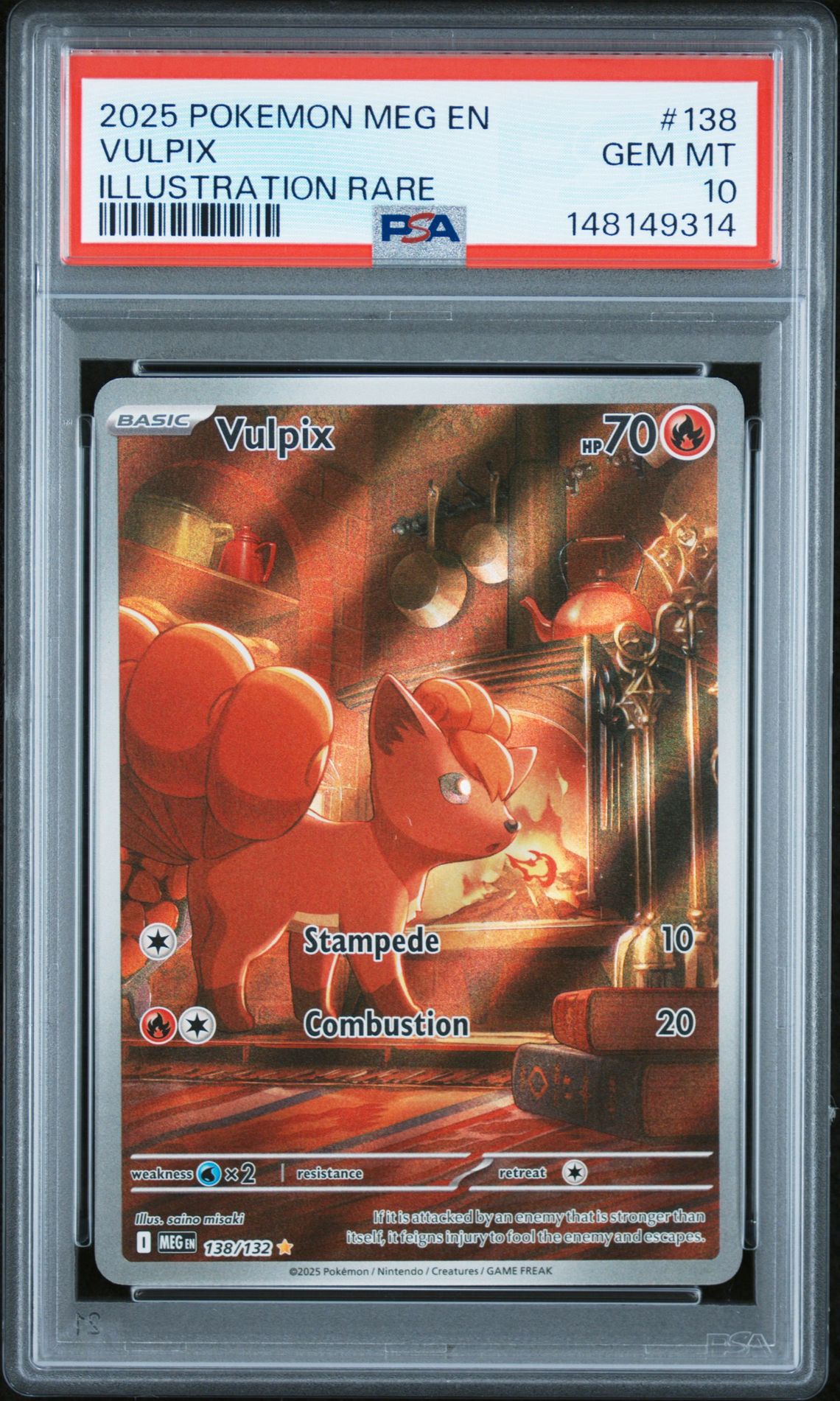 2025 Pokemon Meg En-Mega Evolution Vulpix #138 (Illustration Rare) Gem Mt 10 front view - PSA graded GEM MT 10